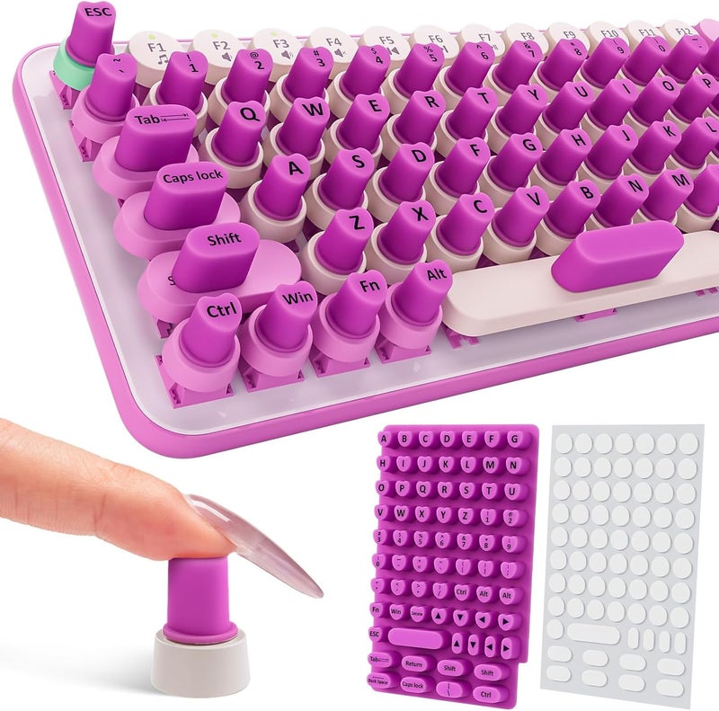 Udefineit 70PCS Keyboard Sticker for Long Nails, Self-Adhesive Raised Nail Art Typing Keycaps, Soft Long Nail Keyboard Stickers for Desktop PC Keys Cover, Heart-Shaped Keyboard Nail Bubbles for Women - Purple - Image 1